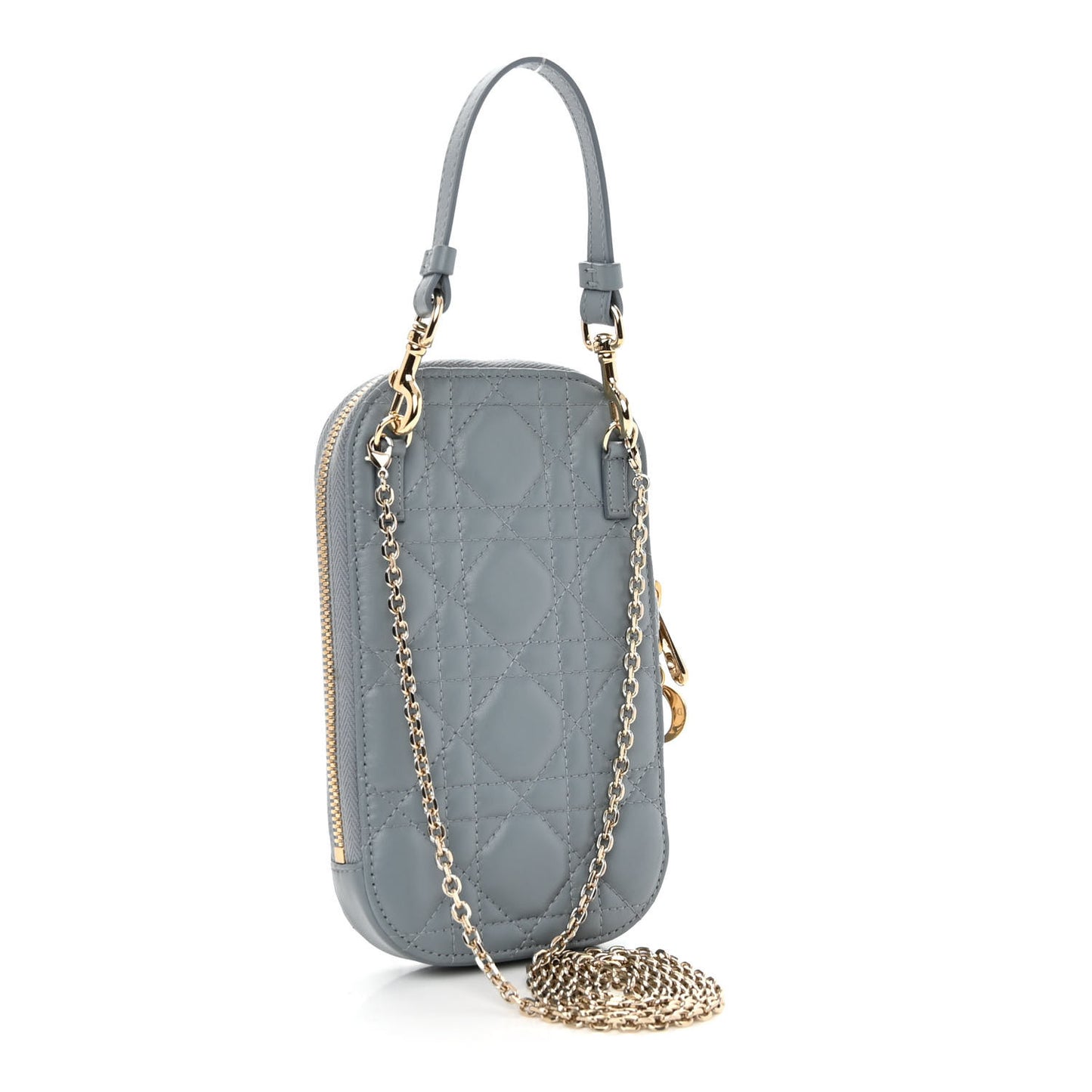 Lambskin Cannage Lady Dior Phone Holder Cloud Blue