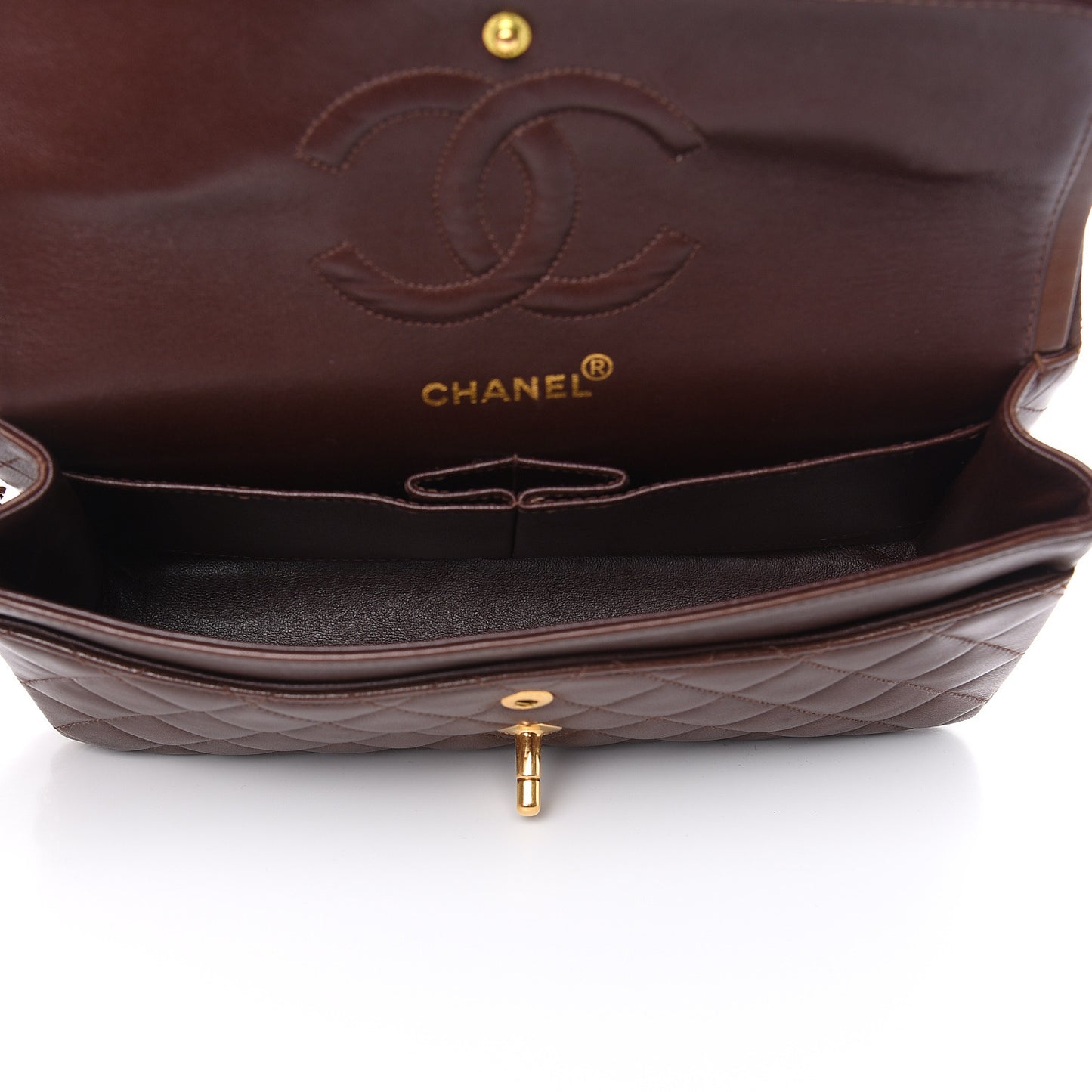 Lambskin Quilted Medium Double Flap Brown
