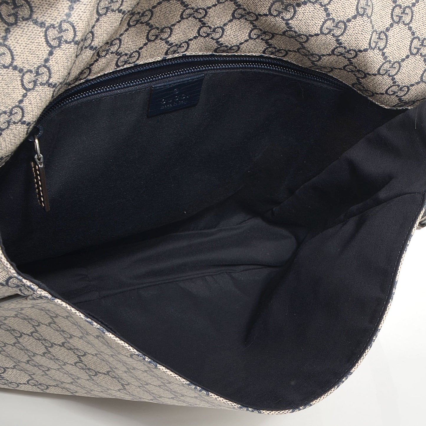 GG Plus Monogram Vintage Web Large Flap Messenger Bag Beige Navy Blue