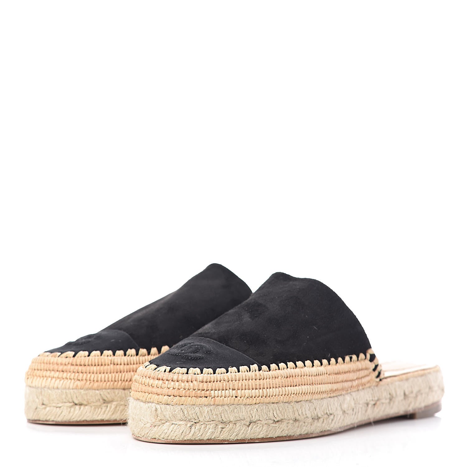 Chanel Suede Grosgrain CC Espadrille Mules 42 Black 3 of 12