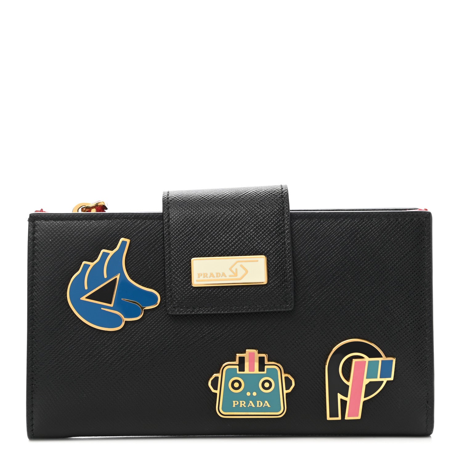 Prada Saffiano Smalto Robot Small Wallet Black Fuocco 1 of 7