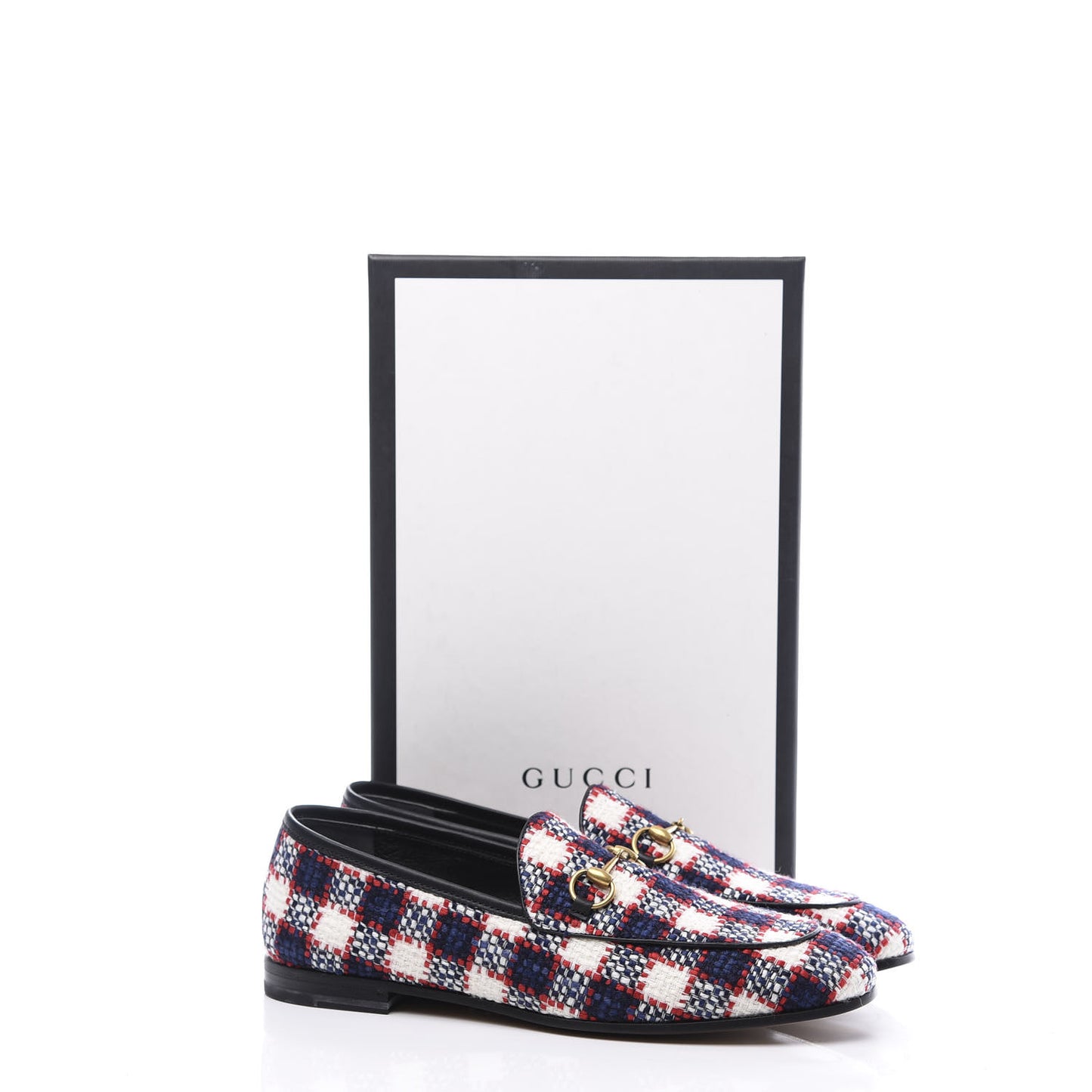 Vintage Tweed Check Horsebit Womens Jordaan Loafers 39 White Hibiscus Red Marine