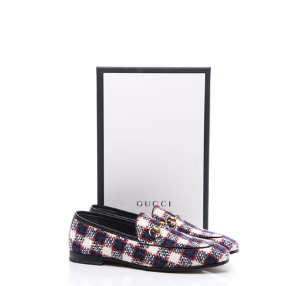 Gucci Vintage Tweed Check Horsebit Womens Jordaan Loafers 39 White Hibiscus Red Marine 11 of 11