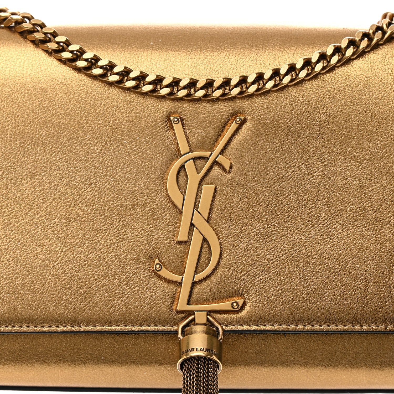Saint Laurent Metallic Calfskin Small Classic Monogram Kate Tassel Satchel Gold 8 of 18