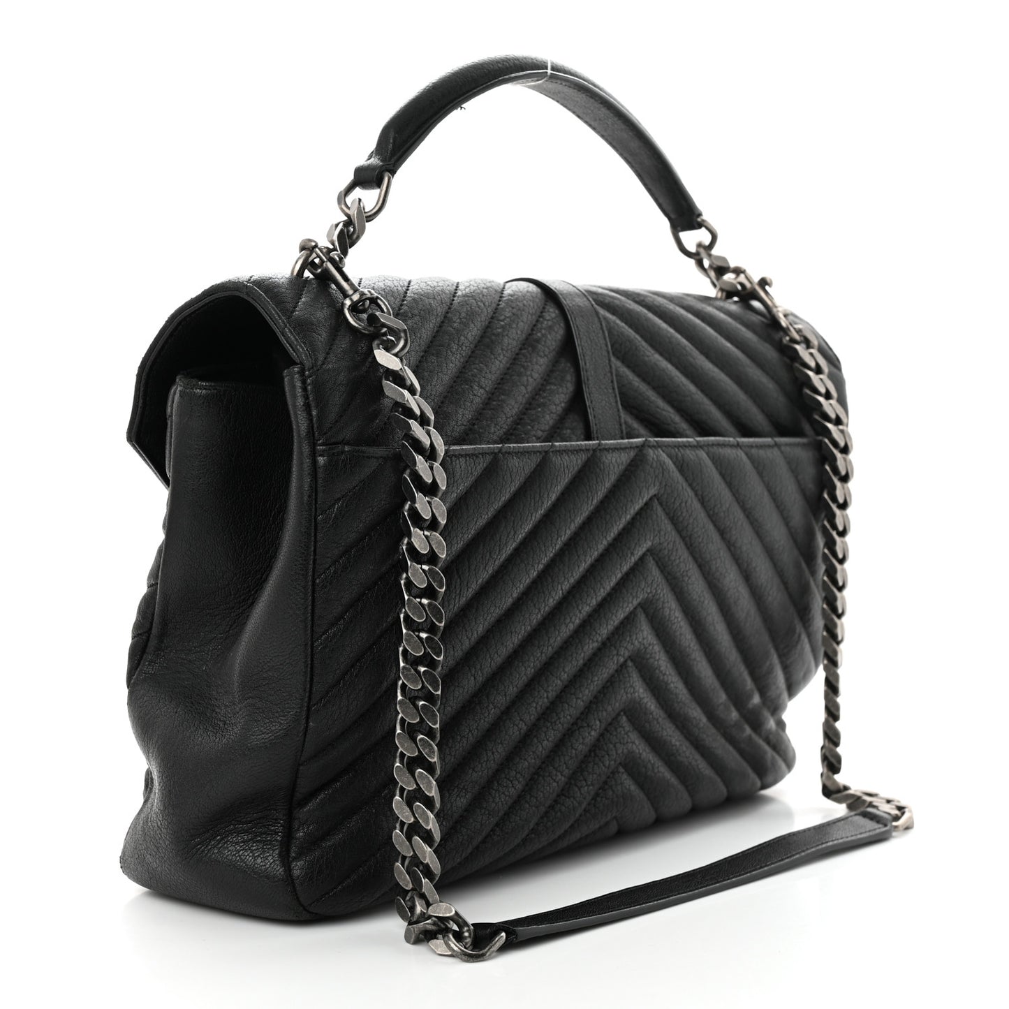 Sheepskin Matelasse Chevron Monogram Large College Satchel Black