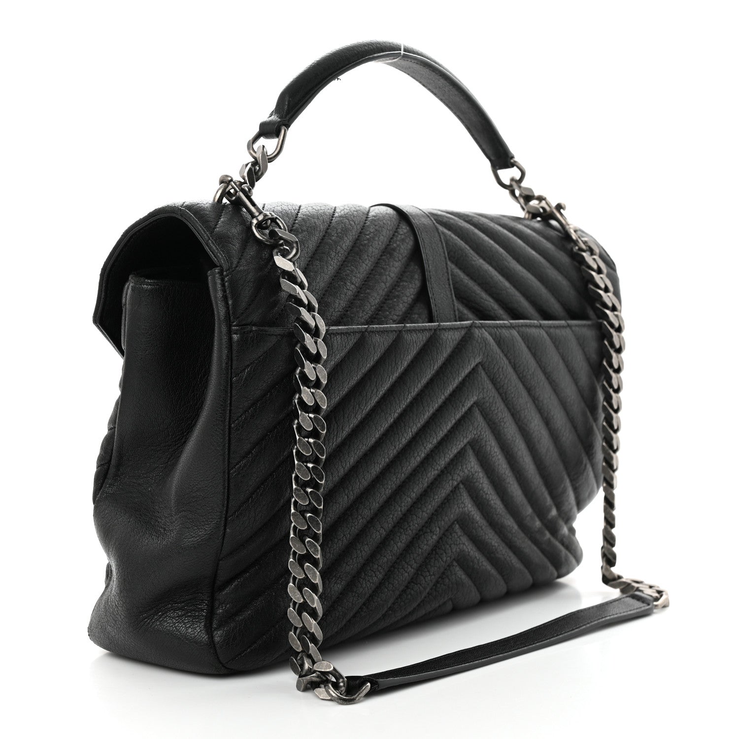 Saint Laurent Sheepskin Matelasse Chevron Monogram Large College Satchel Black 3 of 15