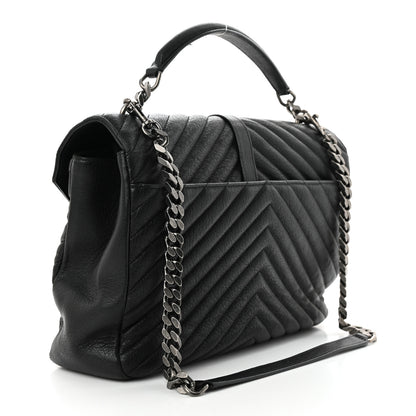 Saint Laurent Sheepskin Matelasse Chevron Monogram Large College Satchel Black 3 of 15
