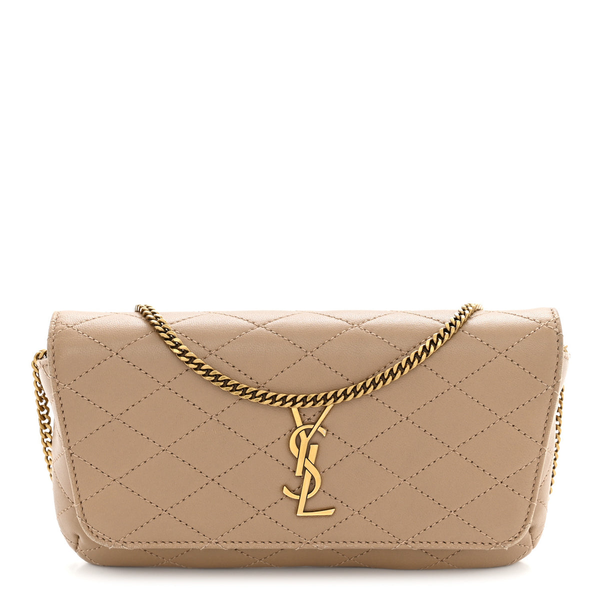 Lambskin Quilted Gaby Phone Holder Crossbody Dark Toffee