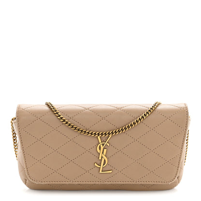 Saint Laurent Lambskin Quilted Gaby Phone Holder Crossbody Dark Toffee 1 of 13