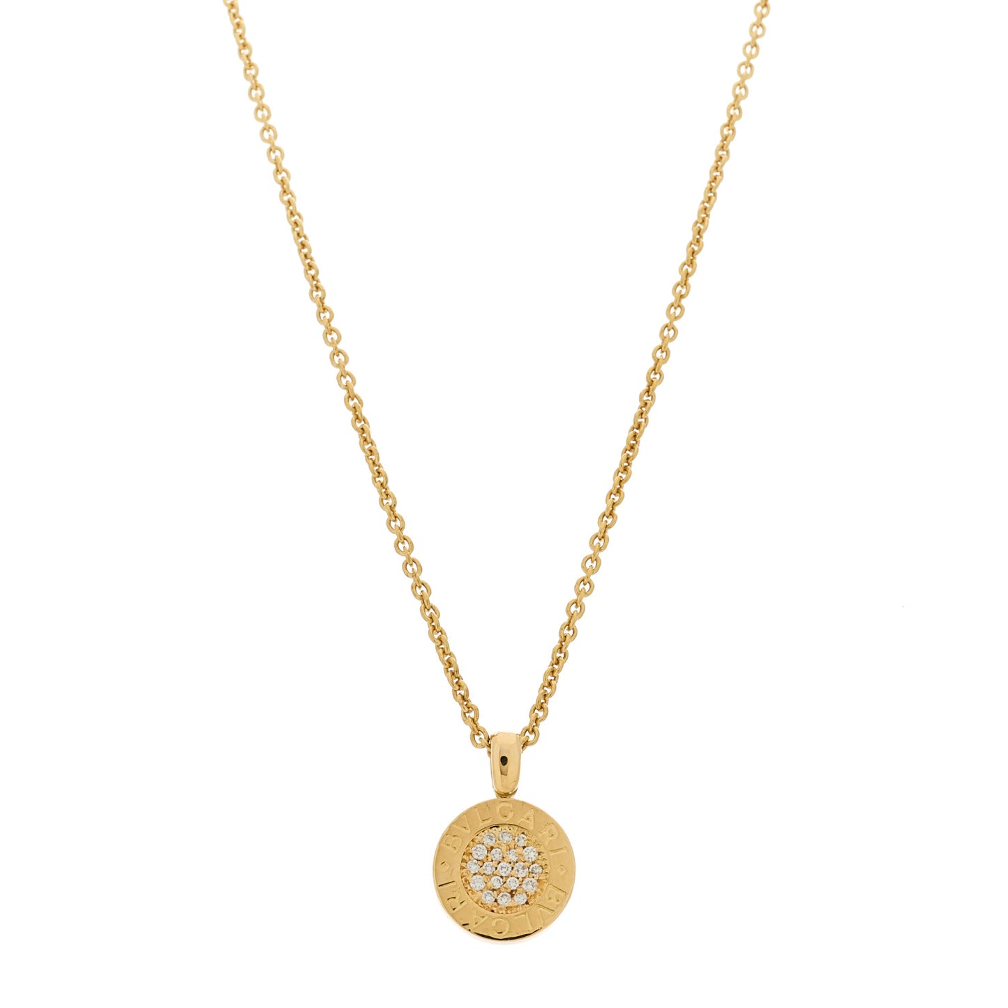 18K Yellow Gold Diamond BVLGARI BVLGARI Pave Pendant Necklace