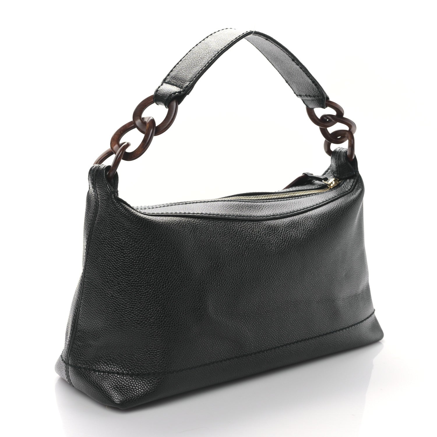 Chanel Caviar CC Wood Chain Hobo Black 3 of 9