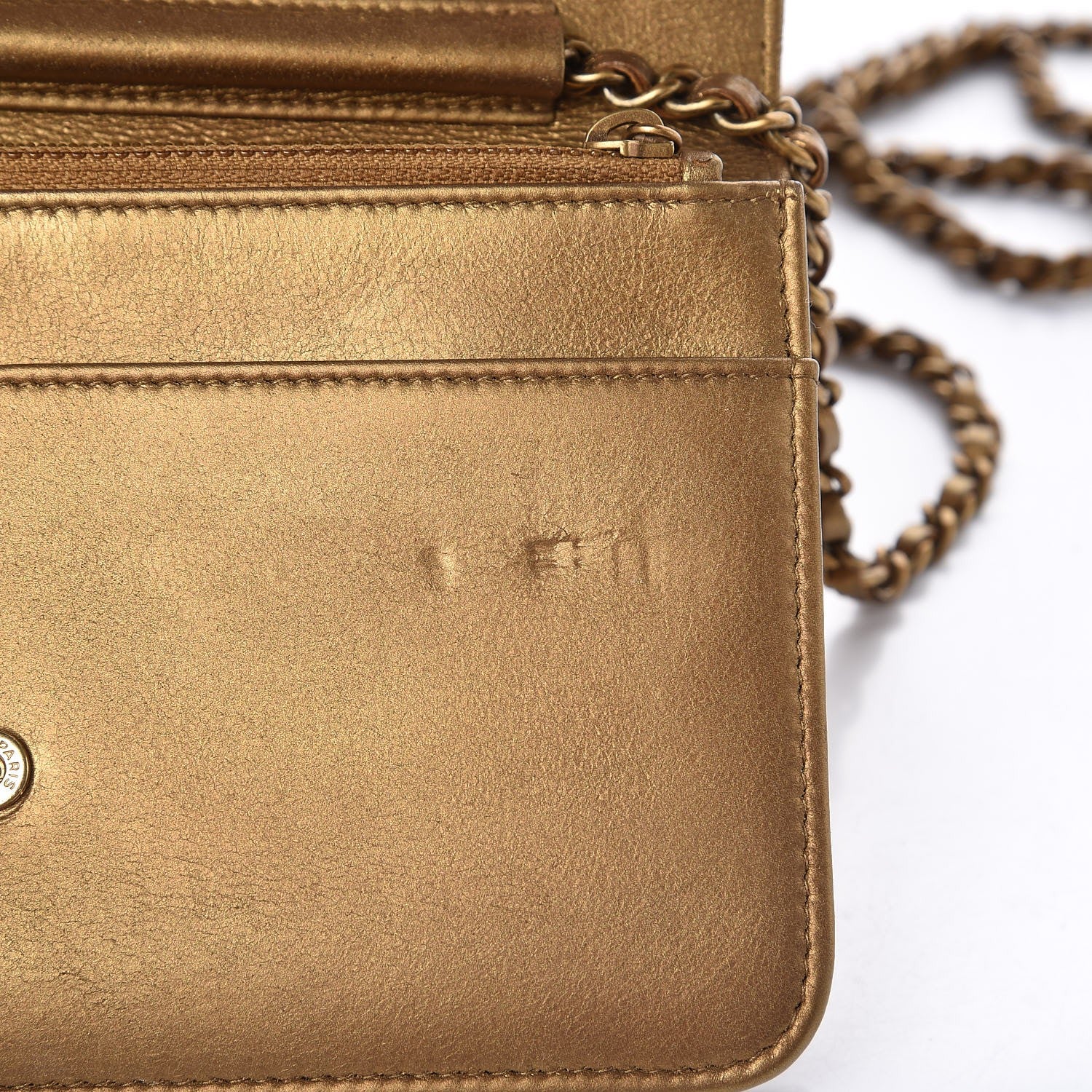 Chanel Metallic Lambskin Timeless Wallet on Chain WOC Gold 9 of 9