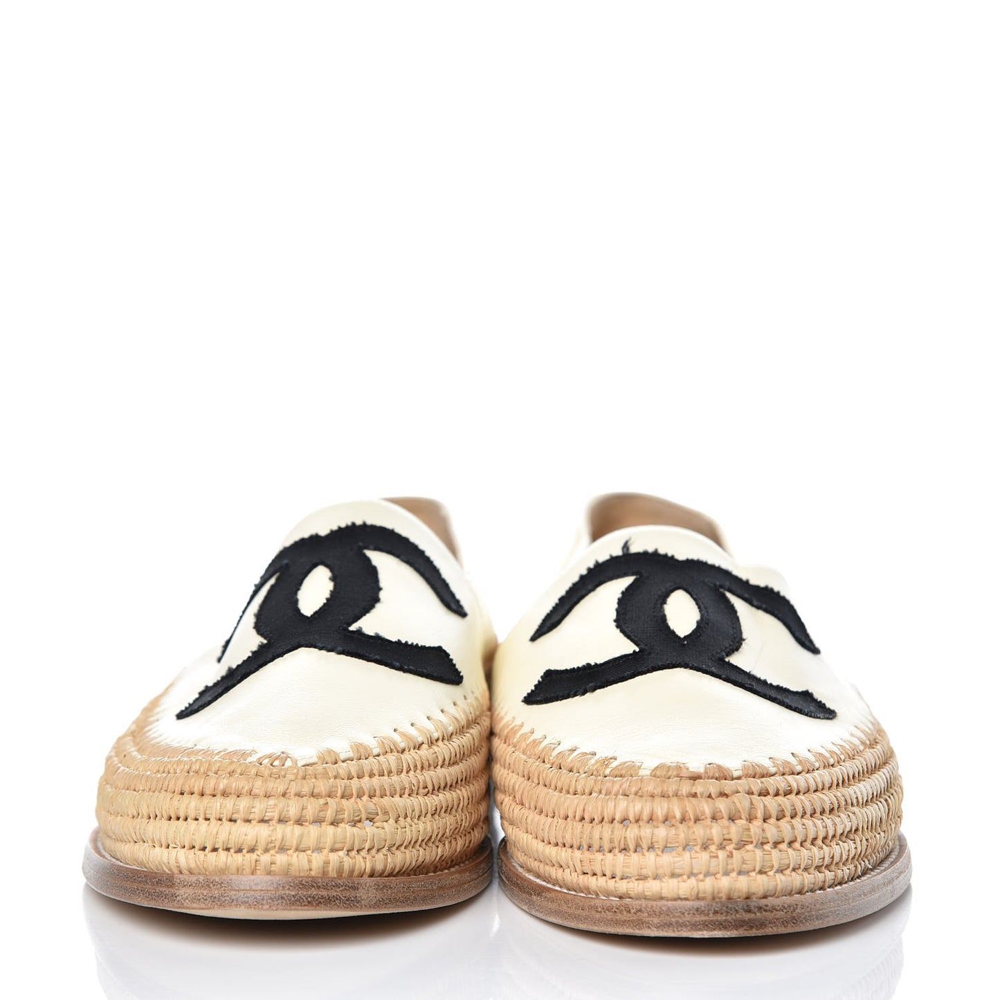Lambskin Grosgrain CC Espadrilles 41 Ivory Black
