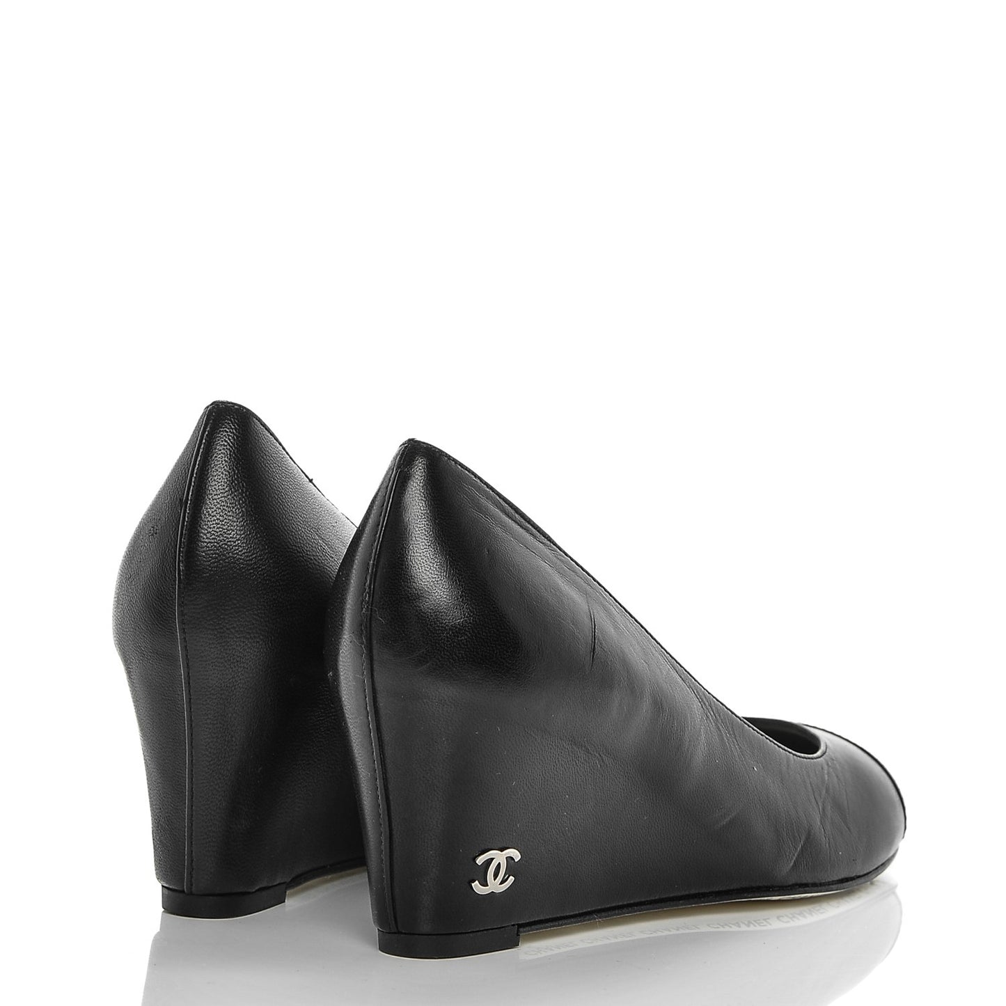 Lambskin Patent Cap Toe Wedges 36.5 Black