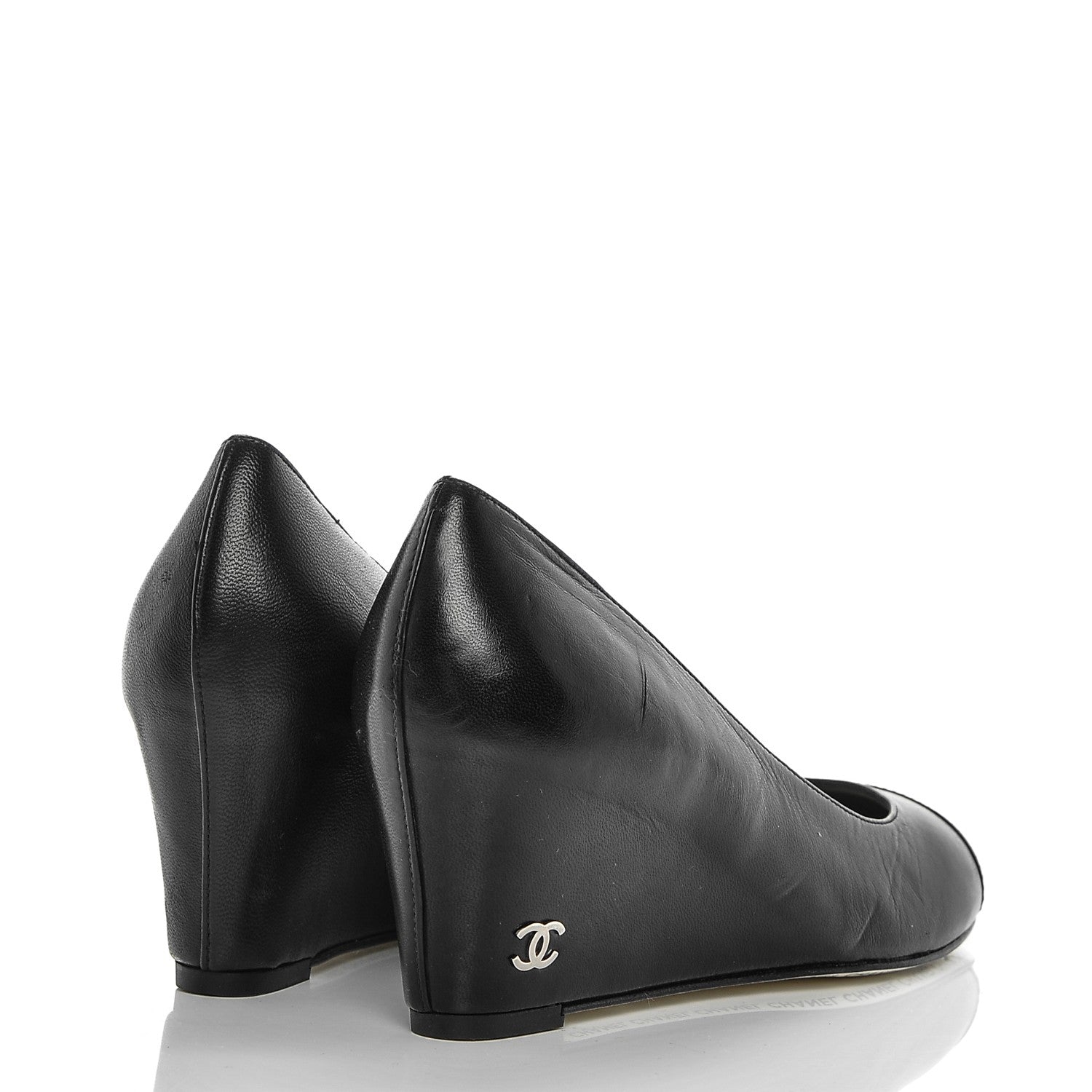 Chanel Lambskin Patent Cap Toe Wedges 36.5 Black 4 of 7