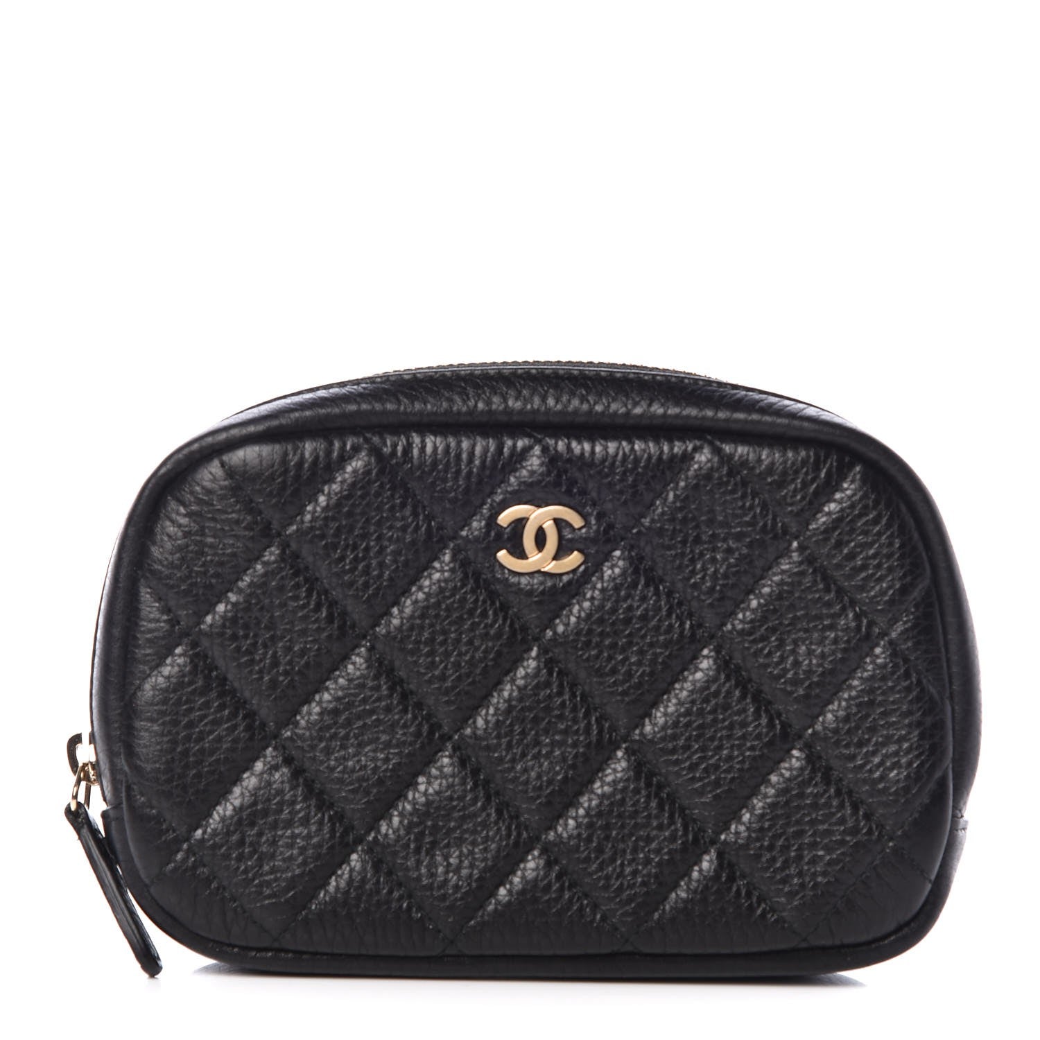 Chanel Grained Calfskin Quilted Small Curvy Pouch Cosmetic Case Black 1 of 8