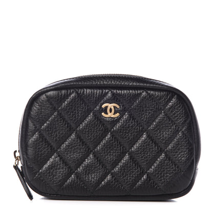 Chanel Grained Calfskin Quilted Small Curvy Pouch Cosmetic Case Black 1 of 8