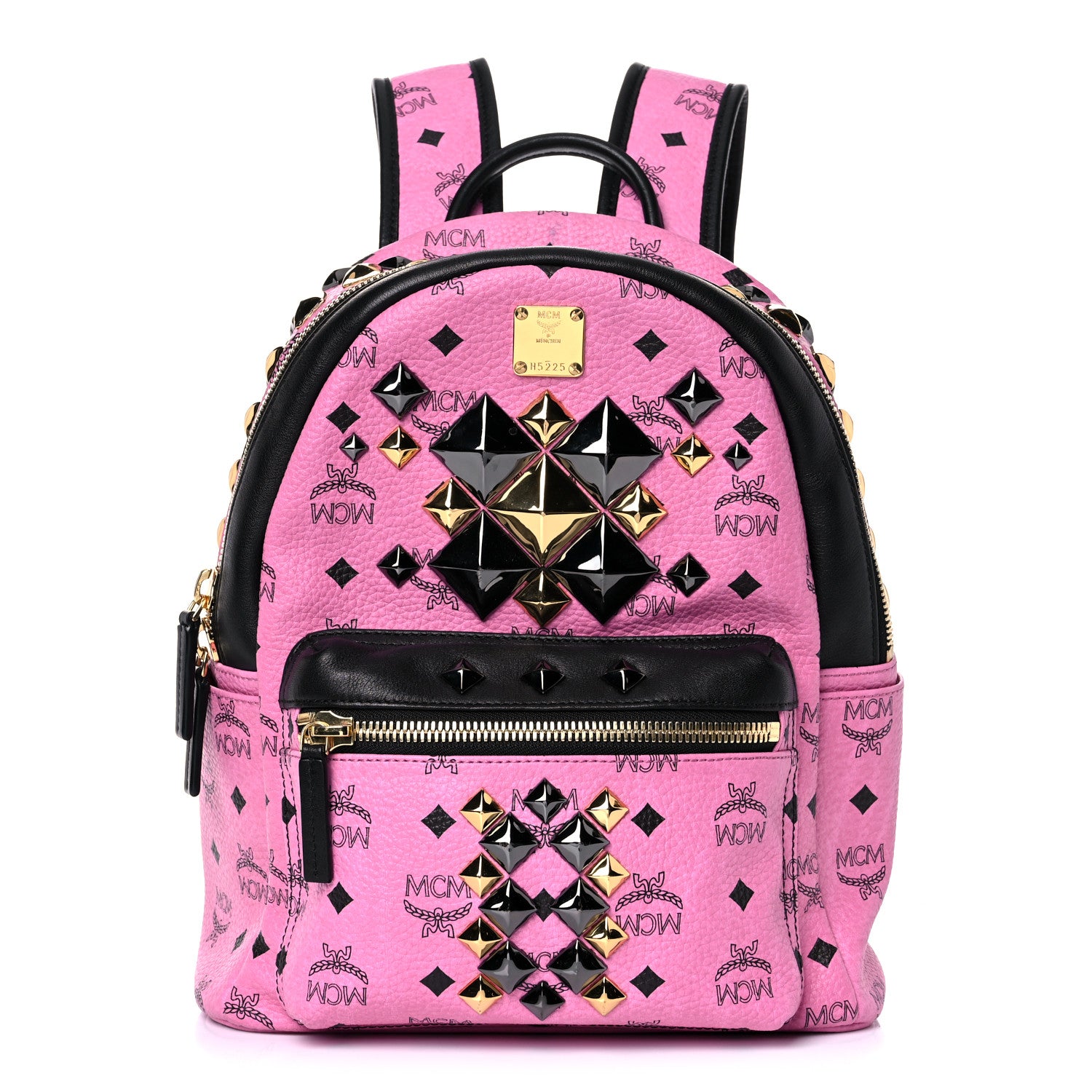 MCM Visetos Studded Colorblock Small Stark Brock Backpack Pink Black 1 of 13