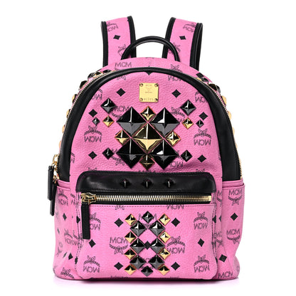 MCM Visetos Studded Colorblock Small Stark Brock Backpack Pink Black 1 of 13