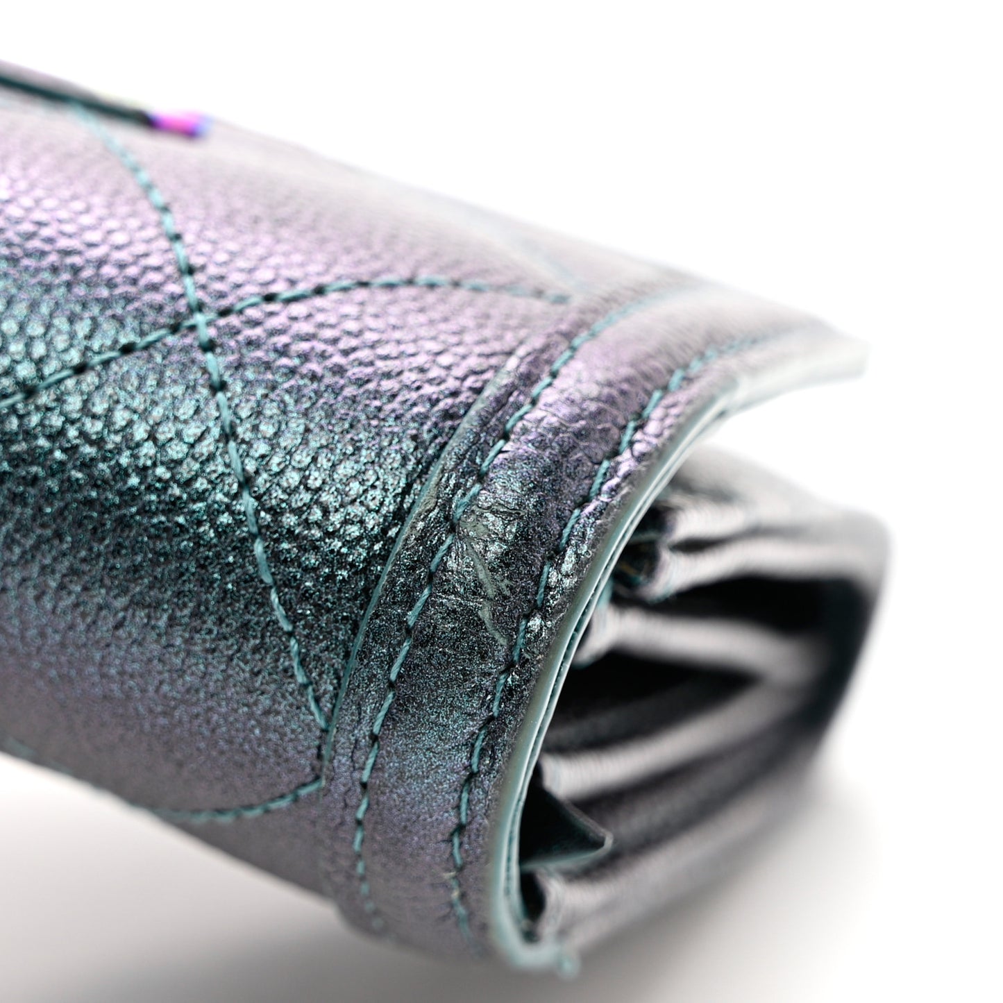 Iridescent Caviar Quilted Medium Filigree Flap Wallet Dark Turquoise