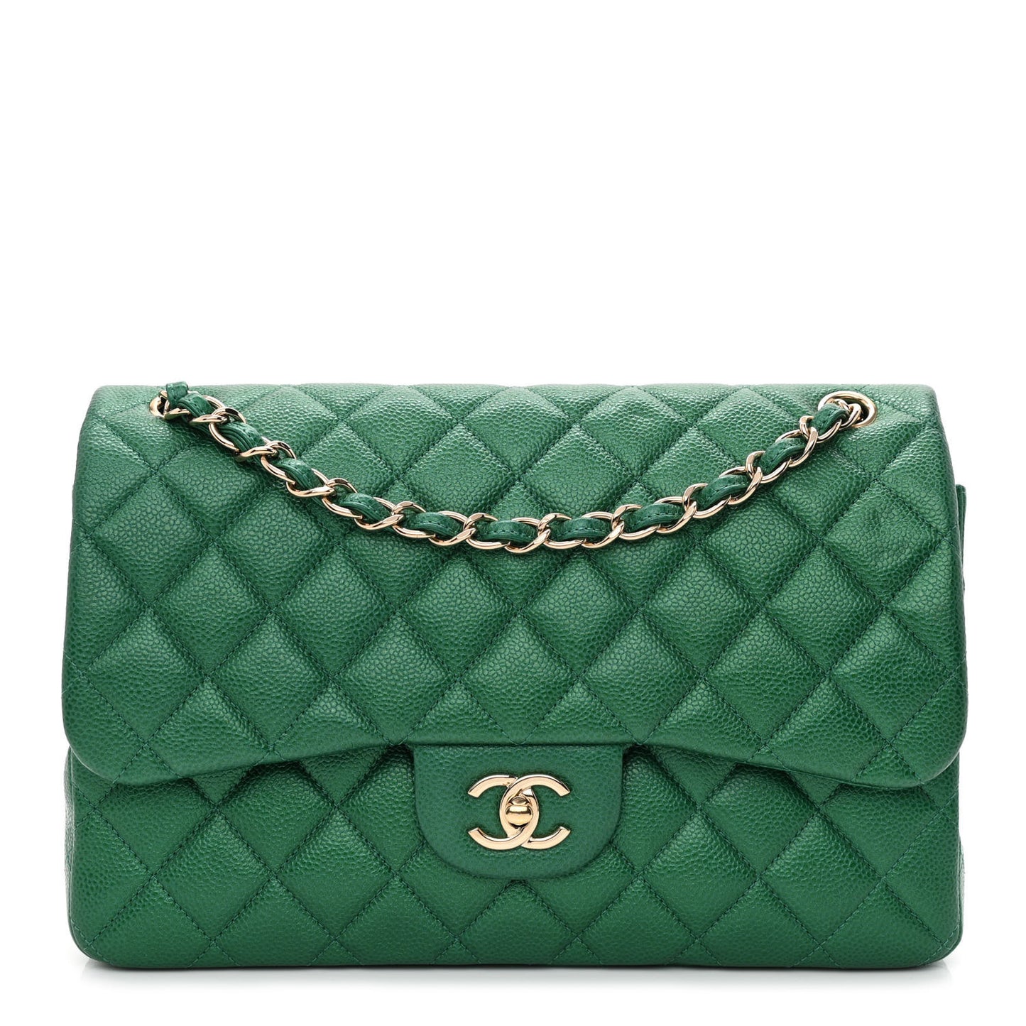 Metallic Caviar Quilted Jumbo Double Flap Green