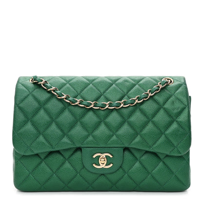Chanel Metallic Caviar Quilted Jumbo Double Flap Green 1 of 14