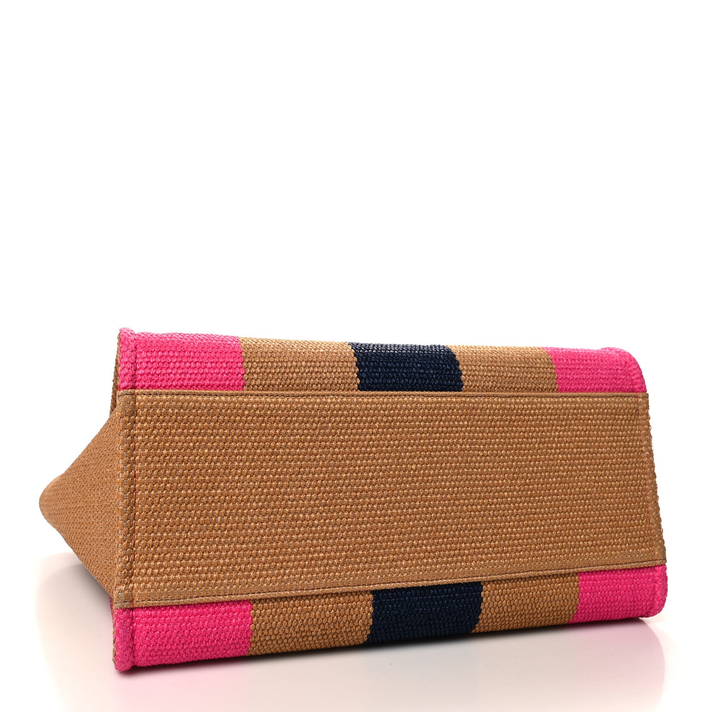 Straw Raffia Calfskin Striped Medium Deauville Tote Dark Beige Fuchsia Navy Blue