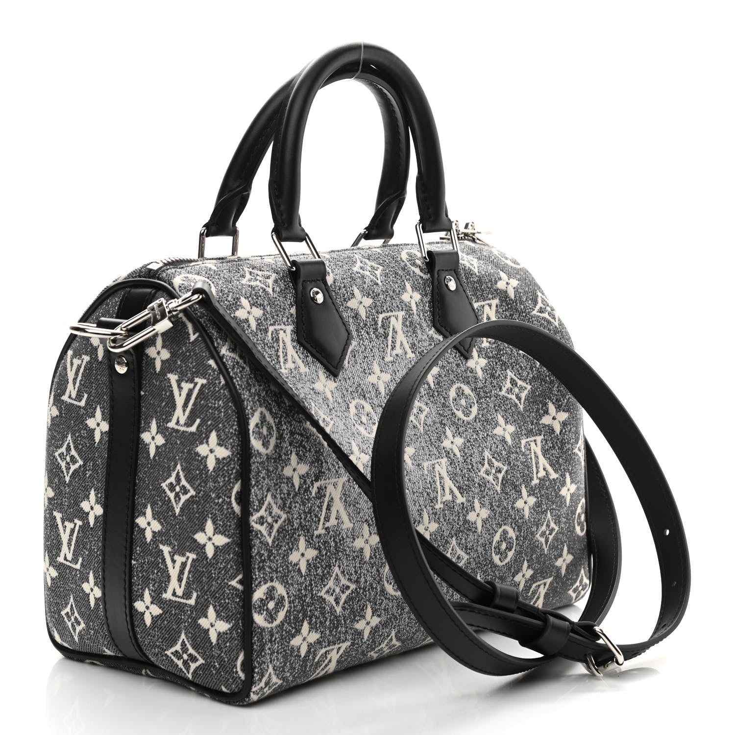 Louis Vuitton Denim Monogram Jacquard Speedy Bandouliere 25 Black 3 of 9