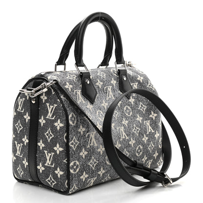 Louis Vuitton Denim Monogram Jacquard Speedy Bandouliere 25 Black 3 of 9