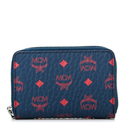 MCM Visetos Mini Zip Around Wallet Blue Red 1 of 7