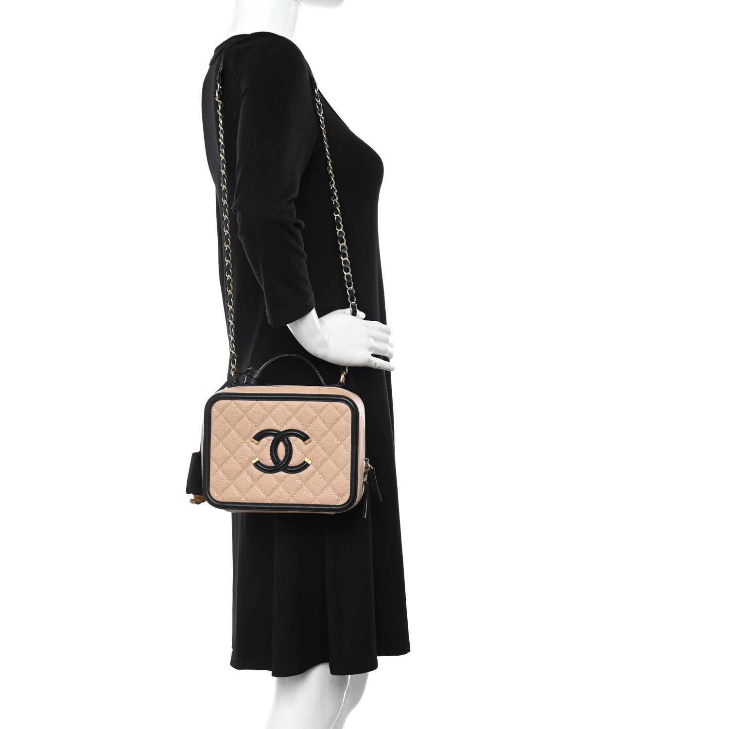 Chanel Caviar Quilted Medium CC Filigree Vanity Case Beige Black 2 of 12