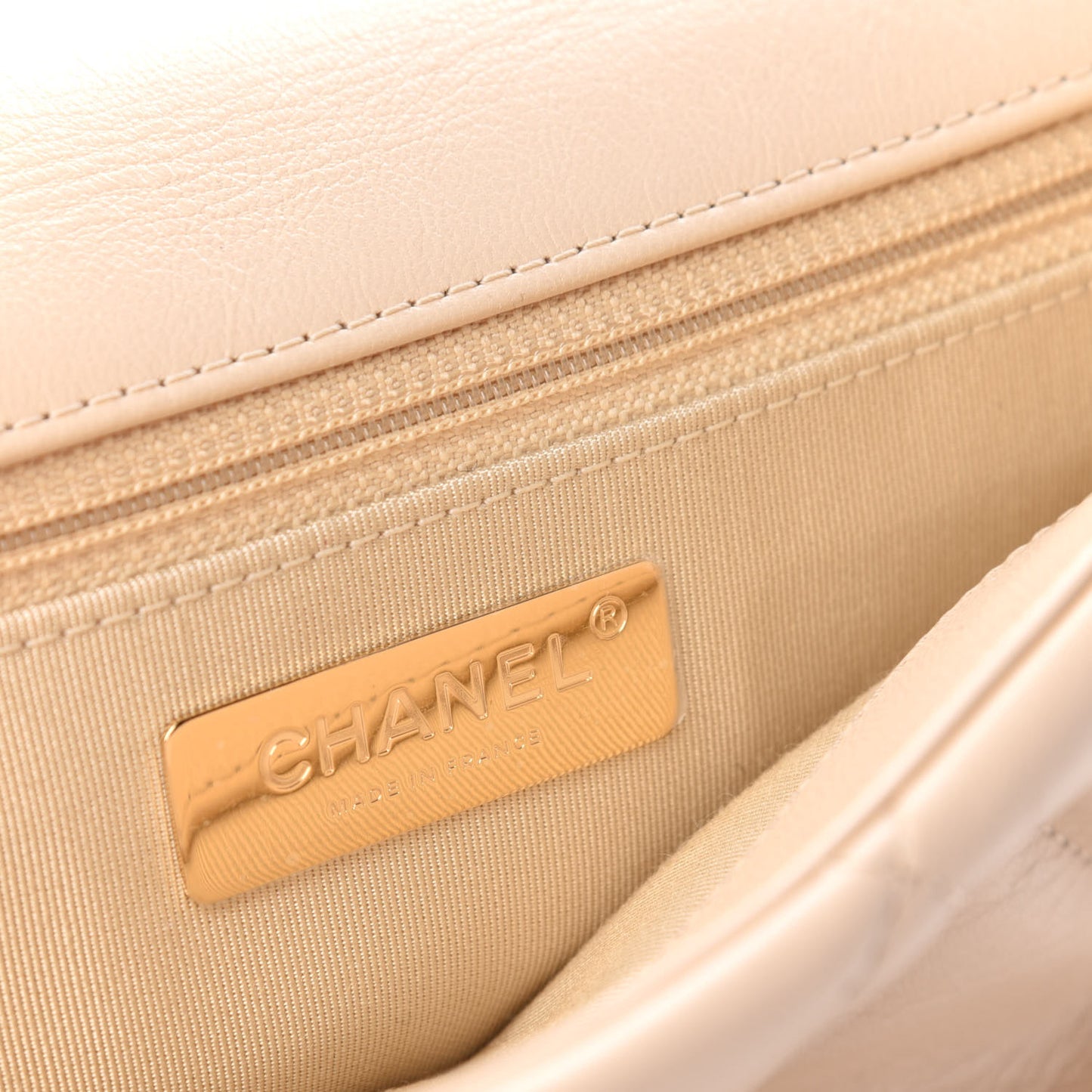 Goatskin Quilted Large 19 Flap Beige