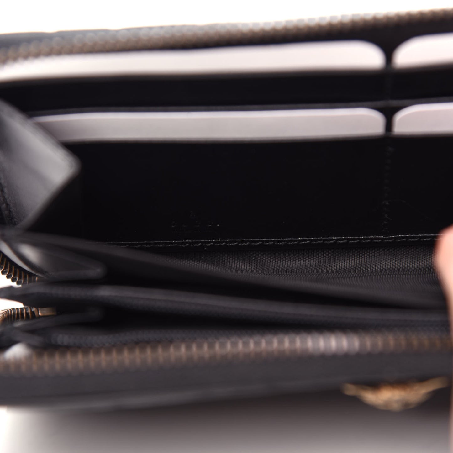 Guccissima Signature Crystal Cat Zip Around Wallet Black