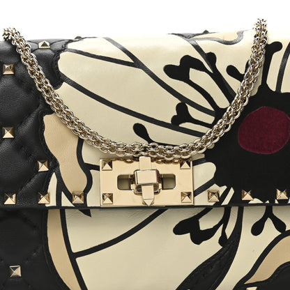 Valentino Garavani Nappa Rockstud Spike Flower Wallet on Chain Black Ivory 7 of 9