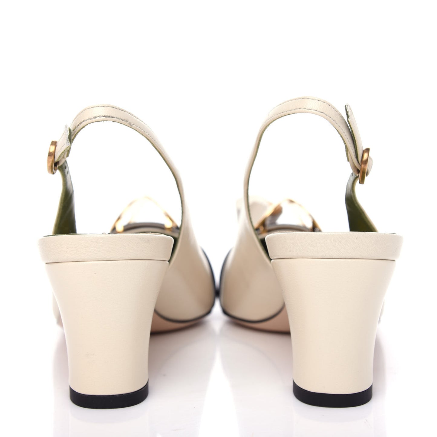 Malaga Kid Half Moon GG Square Toe Slingback Pumps 38.5 Vintage White Black