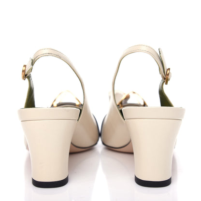 Gucci Malaga Kid Half Moon GG Square Toe Slingback Pumps 38.5 Vintage White Black 7 of 11