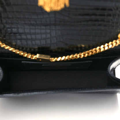Saint Laurent Calfskin Crocodile Embossed Medium Classic Monogram Kate Tassel Satchel Black 5 of 9
