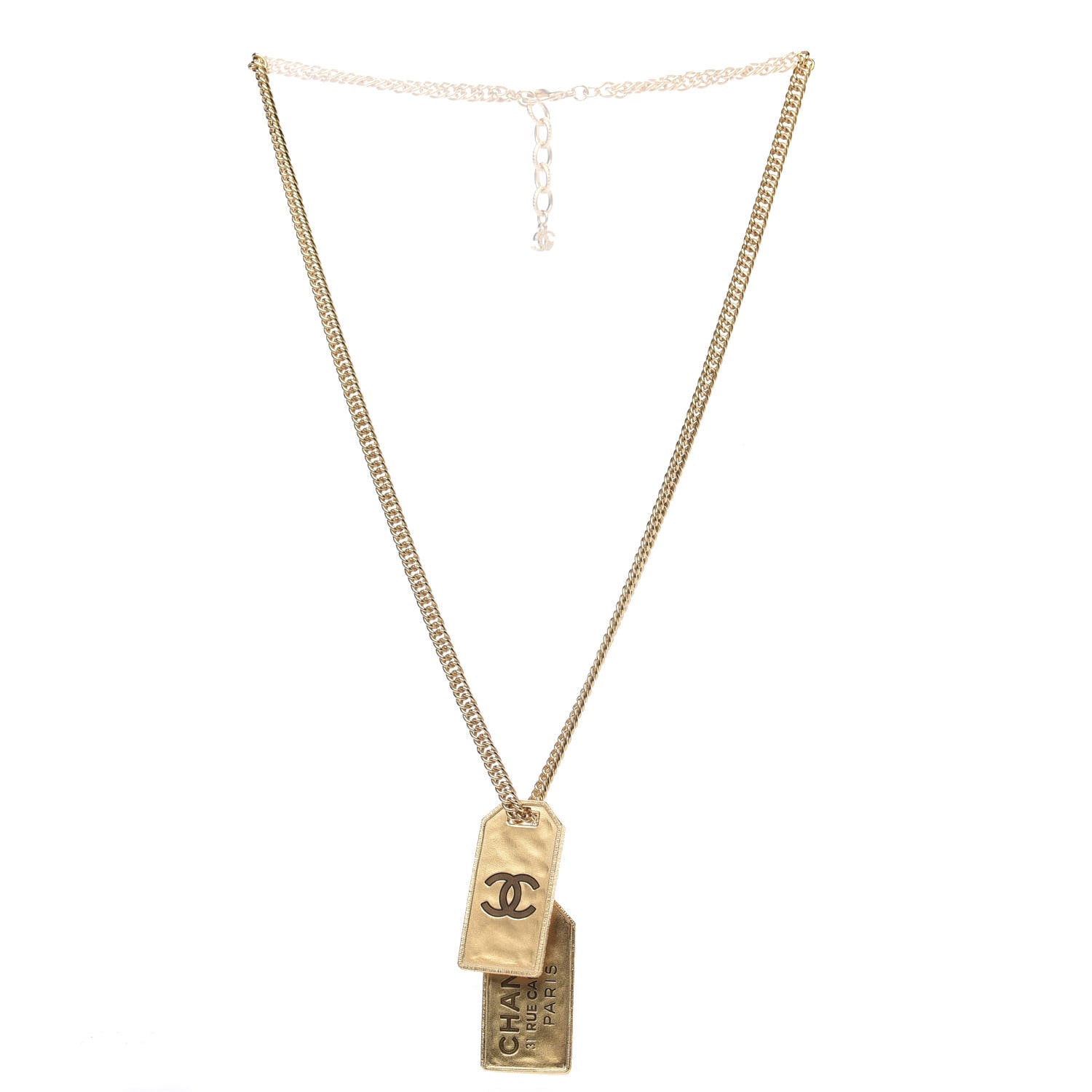 Chanel ID Dog Tag Charm Necklace Gold 3 of 6