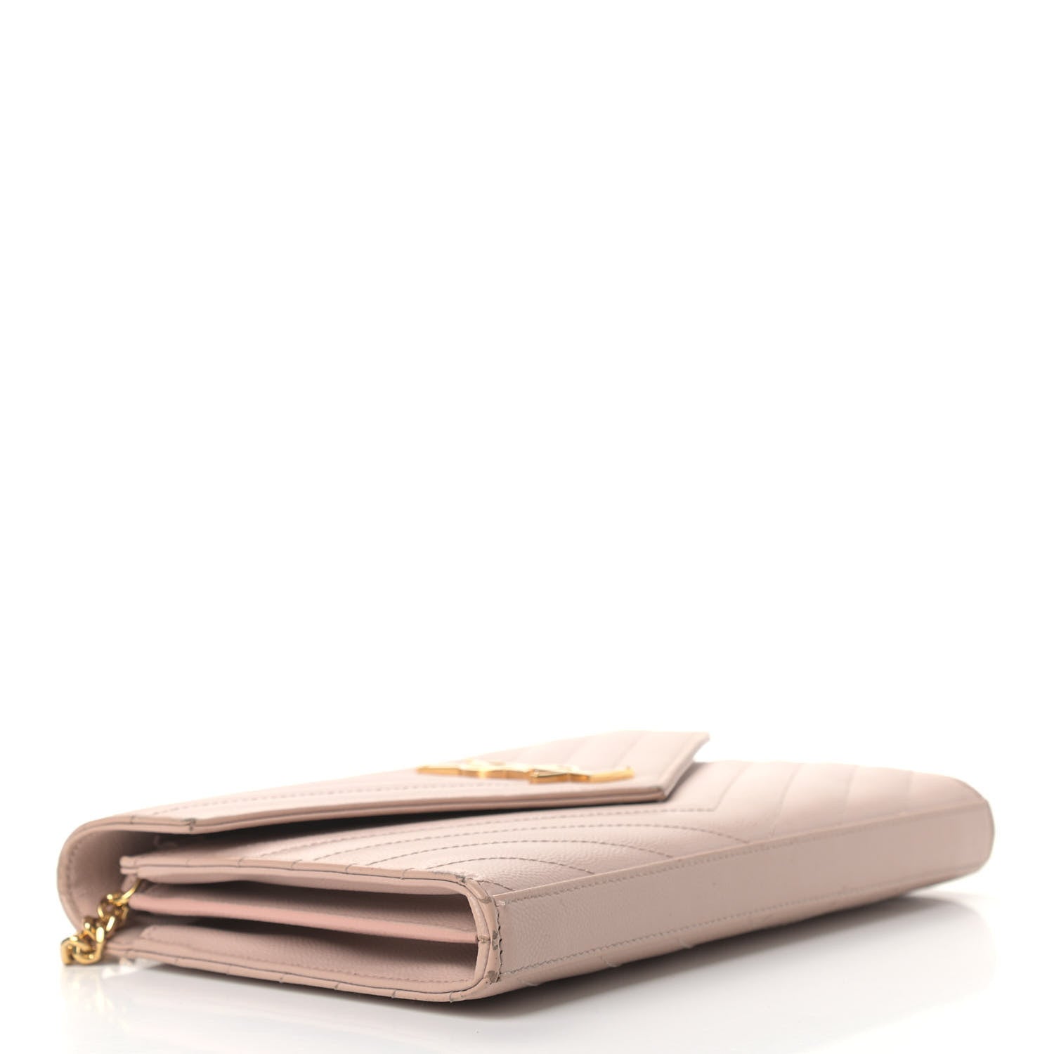 Saint Laurent Grain De Poudre Matelasse Chevron Monogram Chain Wallet Pale Pink 4 of 16