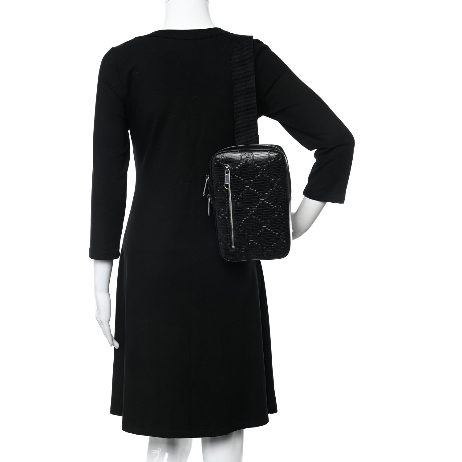 Gucci Calfskin GG Tennis Embossed Sling Backpack Black 2 of 9