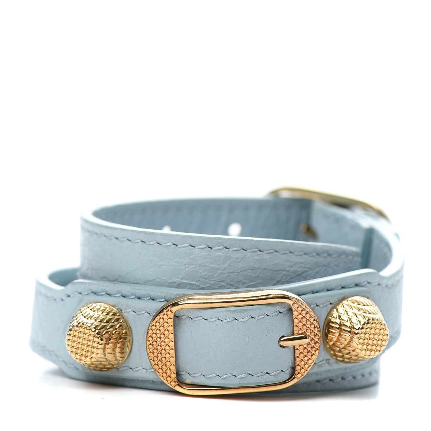 Balenciaga Agneau Giant 12 Gold Hardware Double Tour Bracelet M Bleu Dragee 1 of 5
