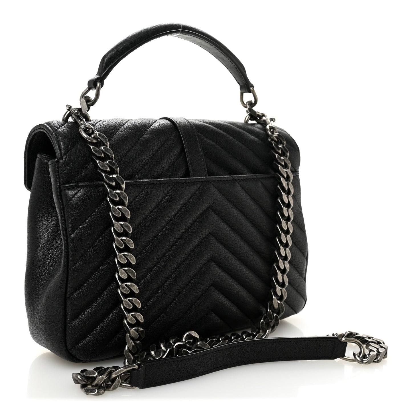 Sheepskin Matelasse Chevron Monogram Medium College Bag Black