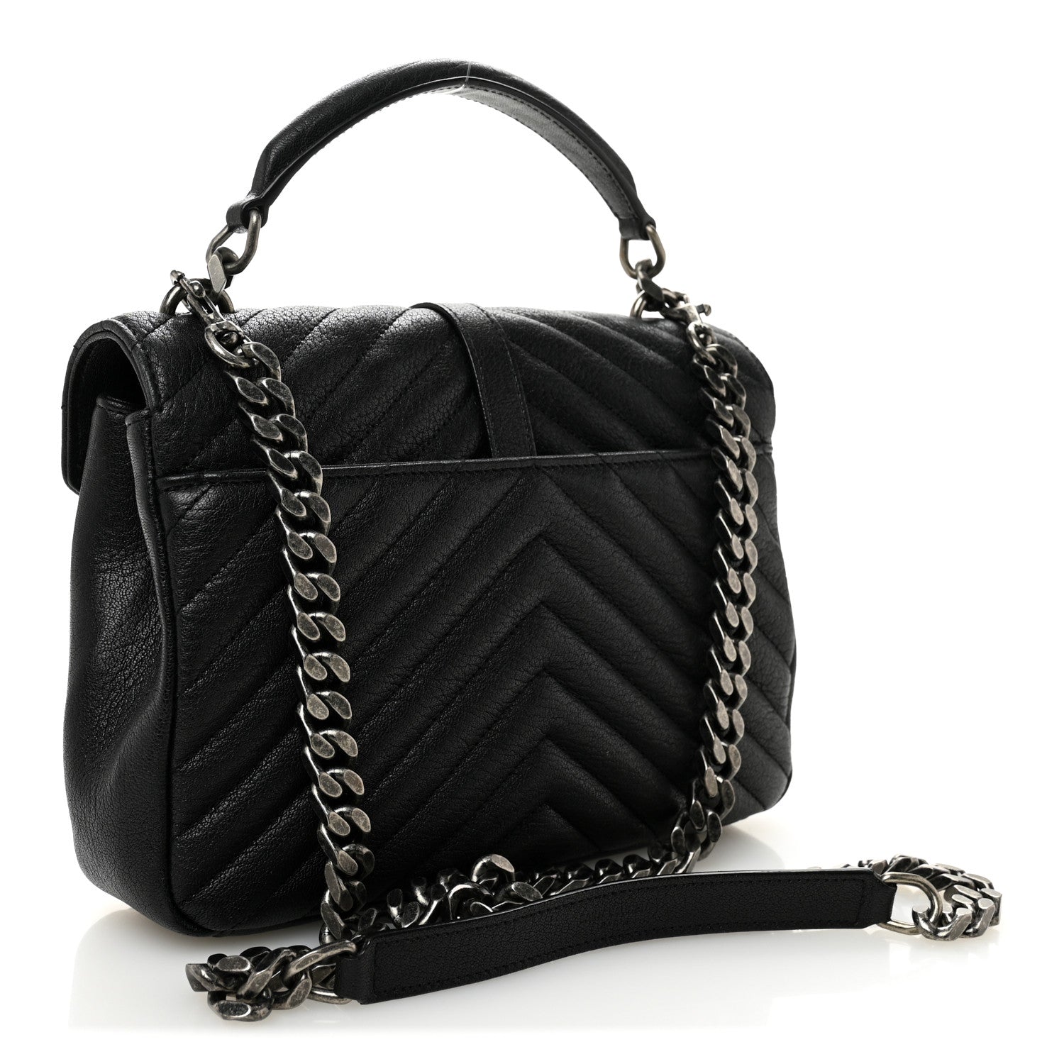 Saint Laurent Sheepskin Matelasse Chevron Monogram Medium College Bag Black 3 of 11