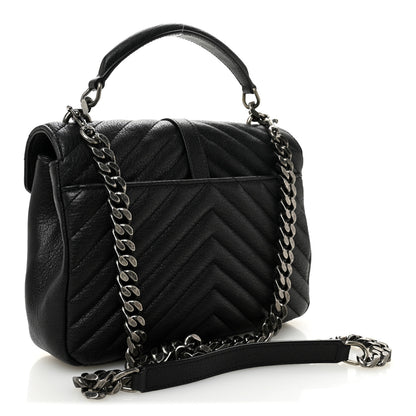 Saint Laurent Sheepskin Matelasse Chevron Monogram Medium College Bag Black 3 of 11