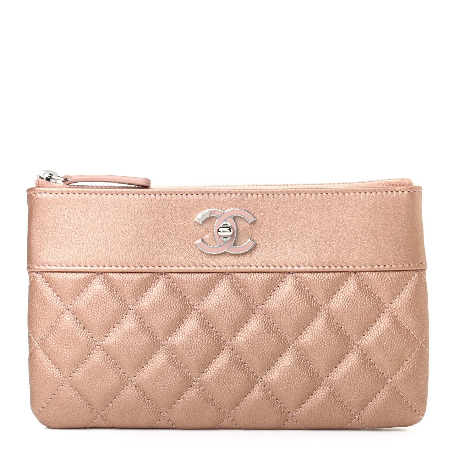 Metallic Caviar Quilted Vintage Mademoiselle Cosmetic Case Pink