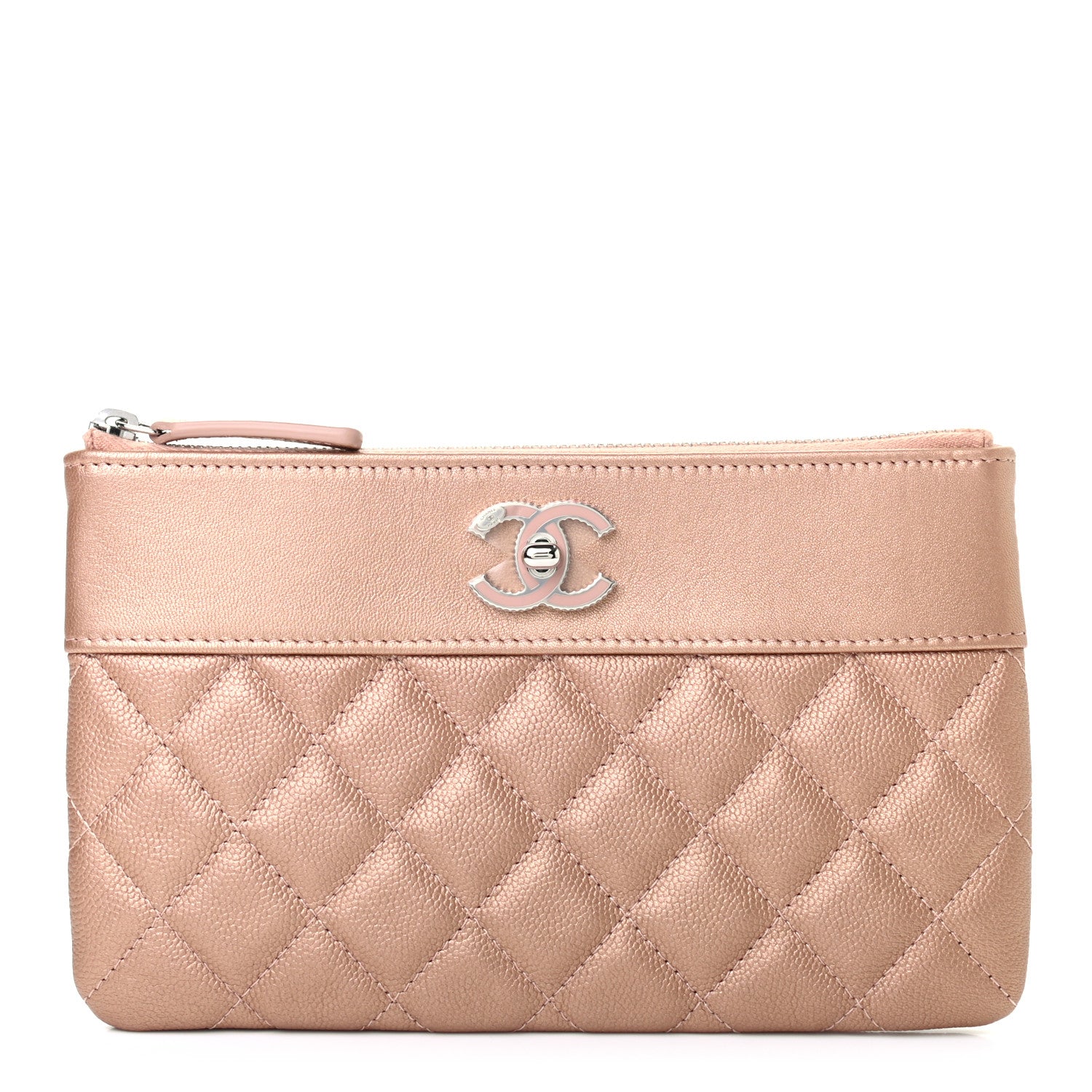 Chanel Metallic Caviar Quilted Vintage Mademoiselle Cosmetic Case Pink 1 of 7