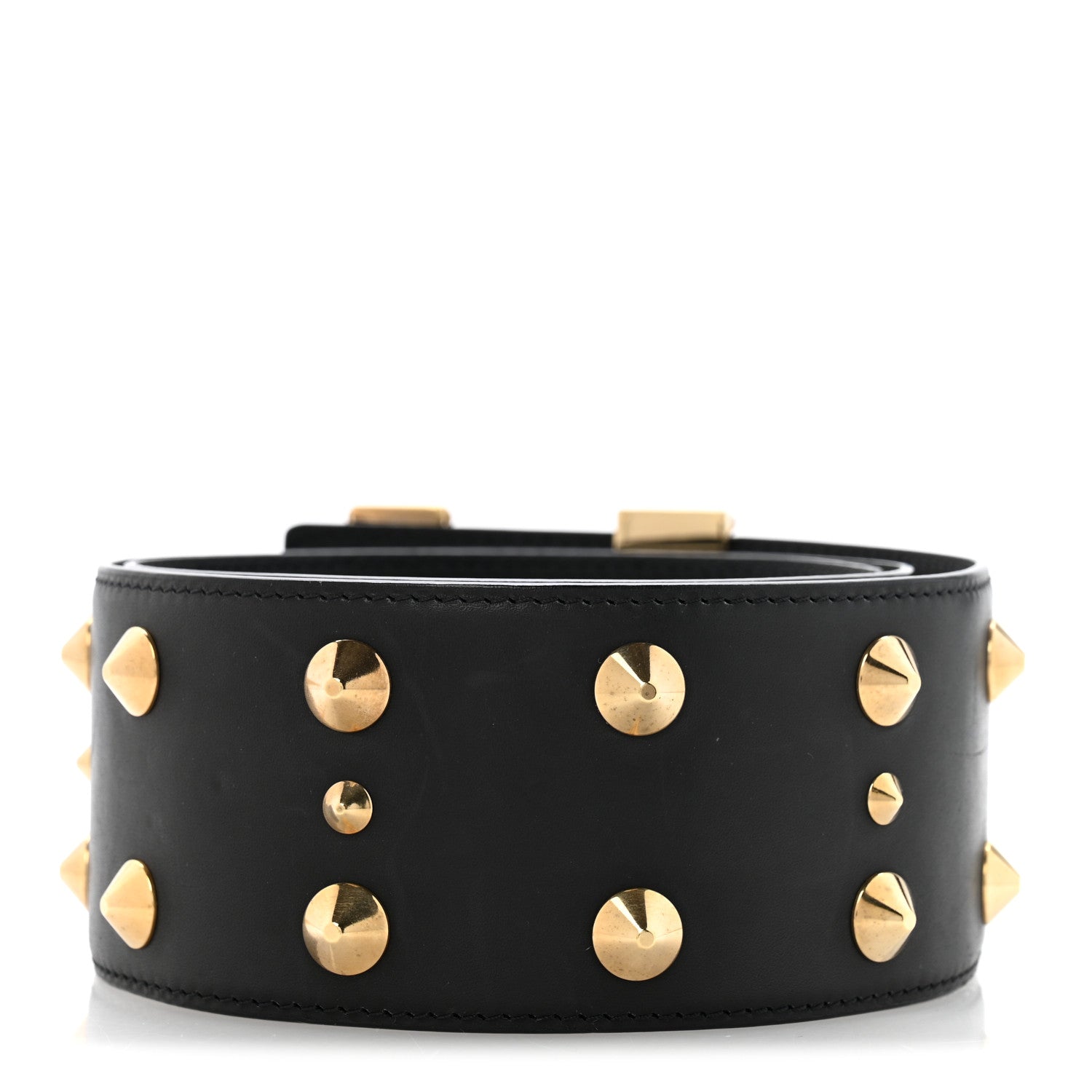 Louis Vuitton Calfskin LV Initiales Clous Belt 75 30 Black Gold 2 of 9