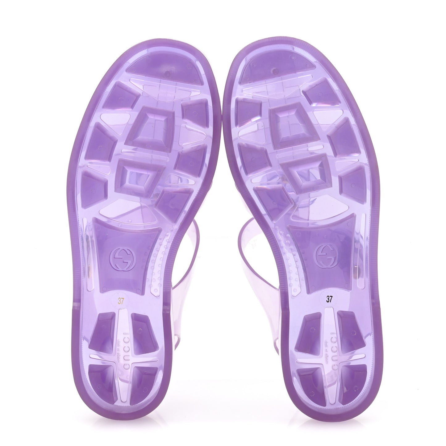 Shiny Rubber Double G Buckle Strap Sandals 37 Lapis Transparent