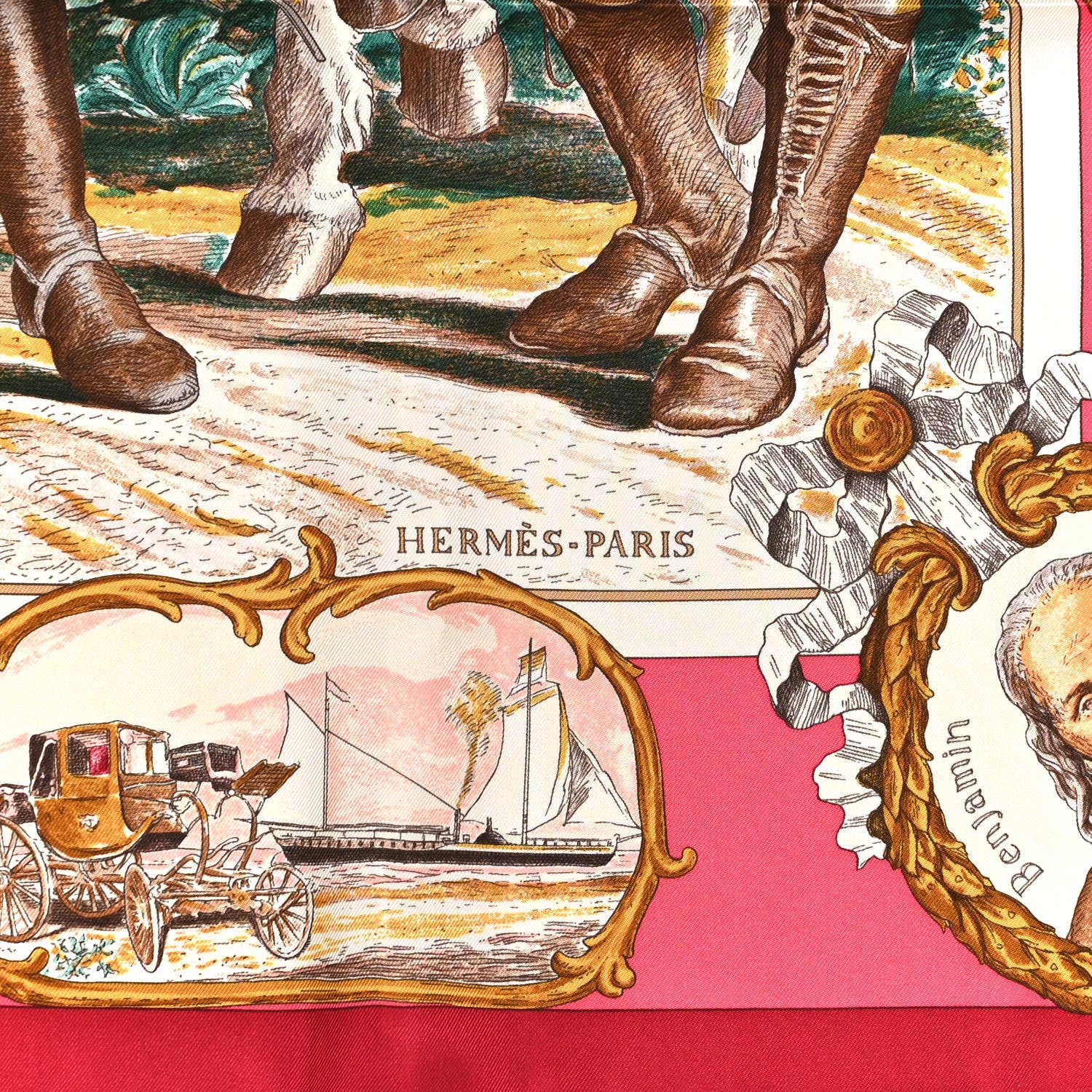 Hermes Silk Marquis De Lafayette Scarf 90 Rose Ivoire Vieil 2 of 6