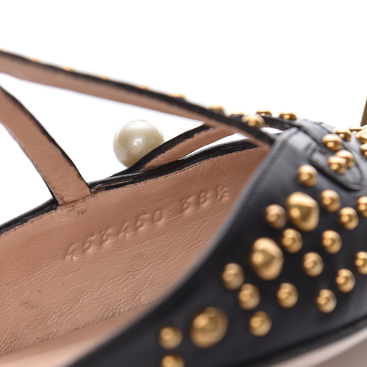 Gucci Malaga Kid Studded Pointed Toe Unia Flats 38.5 Black 9 of 10